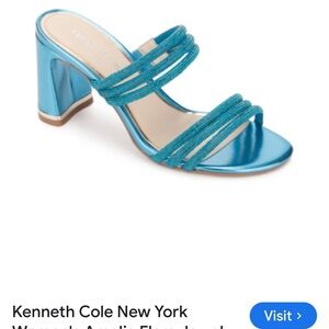 Kenneth Cole New York Turquoise Rhinestone Block Heeled Sandals